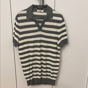 Striped Polo Shirt in Gray and White